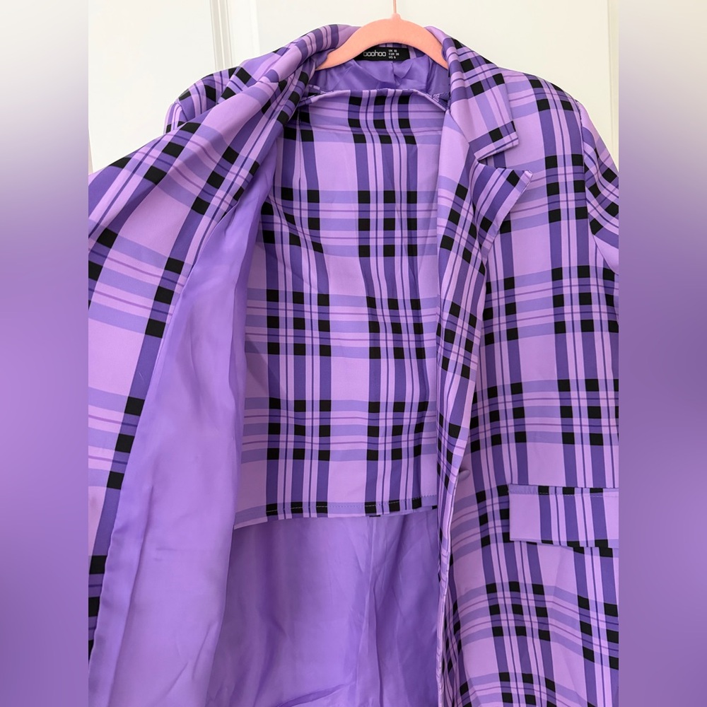 Purple Plaid Double-Breasted Blazer Jacket & matching mini skirt - Picture 6 of 13